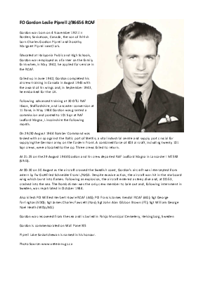 A preview of a PDF biography for Piprell, Gordon Leslie